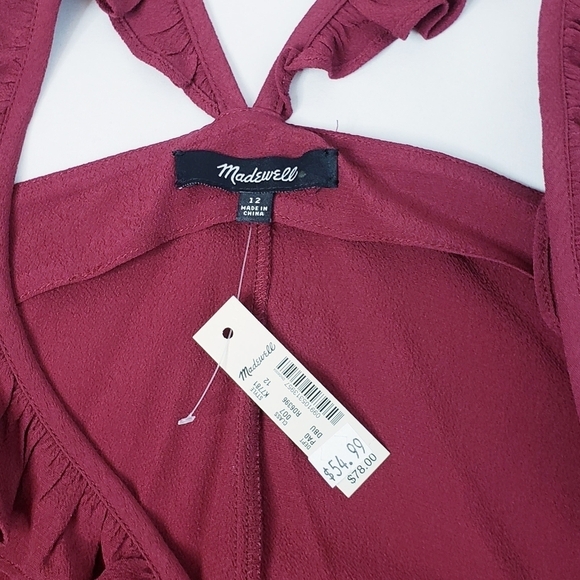 NWT Madewell Ruffle Strap Cami Tank Top Burgundy - Picture 6 of 7